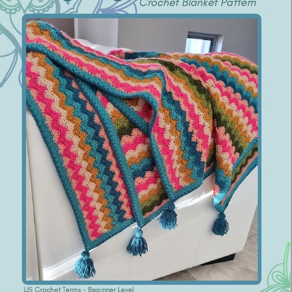 Crochet Blanket PATTERN Gypsy Dreams - 38 Page PDF e-Book - US Crochet Terms- Easy Beginner Step by Step Tutorial - English Language
