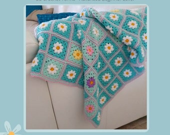 Crochet Blanket PATTERN Daisy Dreams Turquoise- 25 Page PDF e-Book- US Crochet Terms- Easy Beginner Step by Step Tutorial - English Language