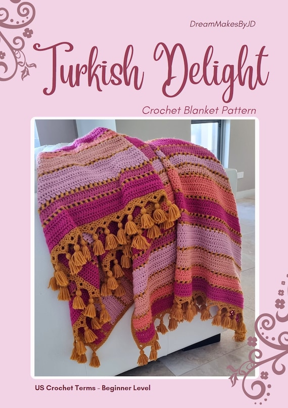 Crochet Blanket PATTERN Turkish Delight Easy Beginner 46 Page E-book US  Crochet Terms Step by Step Tutorial and Planner Instant Download 