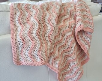 Baby Blanket Handmade Crochet Blush Ripple Design Cotton Blend 73x98cm (29" x38") READY TO SHIP - Free Delivery