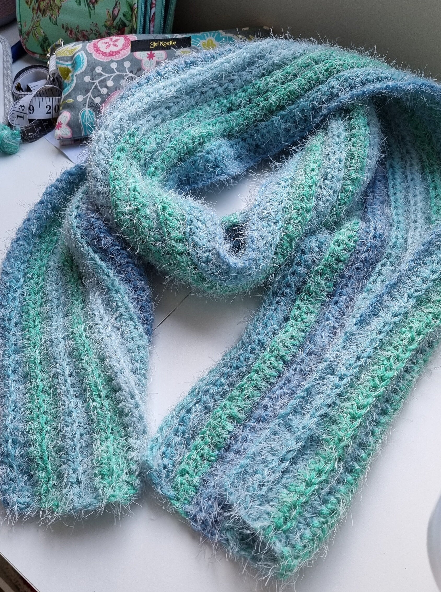 Caron Latte Scarf – Fuzzy Striped Scarf Easy Crochet Pattern
