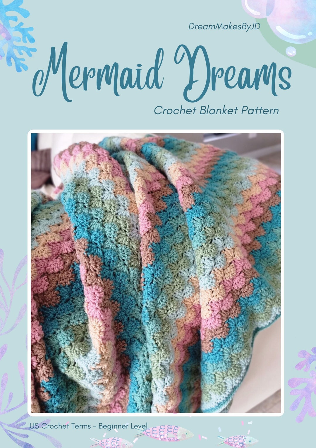 Crochet Blanket PATTERN Mermaid Dreams 40 Page PDF Ebook US Crochet