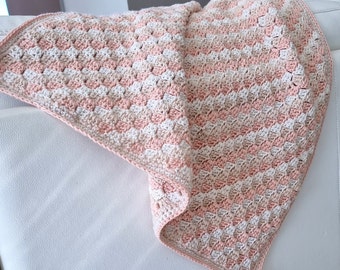 Baby Blanket Handmade Crochet Blush Check Design Cotton Blend 70x90cm (27" x35") READY TO SHIP  Free Delivery