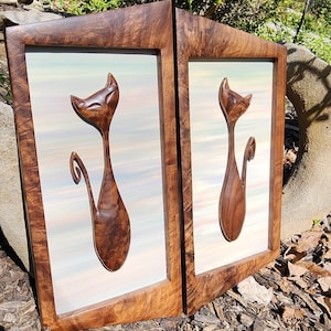 Mid Century Modern Style Copy Cats Twins on Hand Painted Wood Panels. All Unique Backgrounds
