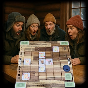 Bespoke, Hardwood Cross Cribb Game Board, Handcrafted, and folding, with Cards and Pegs. Standard or Mini. (New Limited Editions!)
