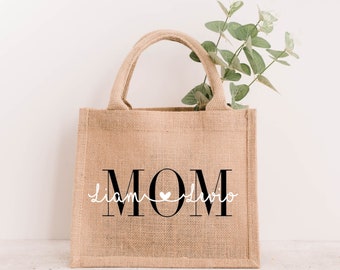 Jute Tasche Muttertag MOM mit Namen | Geschenkidee personalisiert individuell Mama | Einkaufstasche Shopping Bag Strandtasche