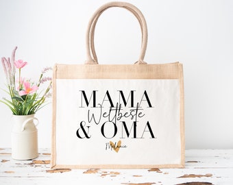 Jutetasche Weltbeste Mama Und Oma | Individuelles Muttertagsgeschenk | Dankeschön Weihnachten Geburtstag | Shopper Tasche Shopping Bag