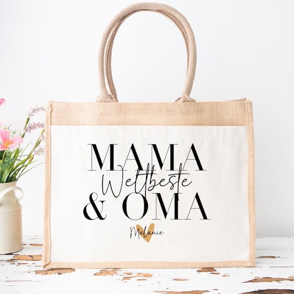 Jutetasche Weltbeste Mama Und Oma | Individuelles Muttertagsgeschenk | Dankeschön Weihnachten Geburtstag | Shopper Tasche Shopping Bag