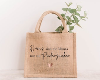 Personalisierte Jutetasche Omas Puderzucker | Personalisiertes Geschenk | Individuelle Aufmerksamkeit | Dankeschön | Jute Shopper Tasche Bag