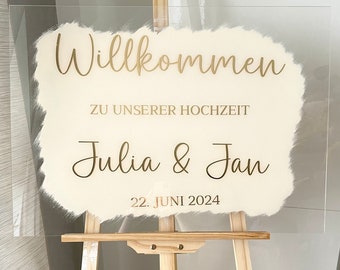 Willkommensschild Hochzeit 50x70 cm - Welcome Sign Acrylglas Plexiglas - personalisiertes Hinweisschild - Creme Beige Hintergrund