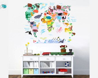 World map sticker to decorate children's room