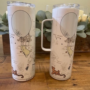 Vintage Winnie the Pooh inspired Double walled Stainless Steel Tumbler. With or without handle.  20oz