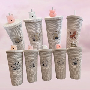 Winnie the Pooh inspired 24 oz Off-White Color Studded tumbler. Straw Toppers sold separately (add color of straw topper in the comment)