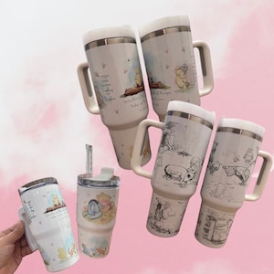 Classic Winnie the Pooh inspired 40 oz metal tumbler. Original Pooh inspired tumbler with handle.