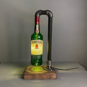 Jameson Lamp, Liquor Bottle Light, Iron Pipe Lamp, Man Cave Decor, Home Bar Decor, Whiskey Bottle Light, Irish Whiskey Gift, Gift for Him