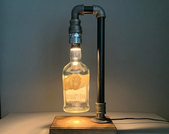 Buffalo Trace Lamp, Bourbon Gift, Whiskey Light, Iron Pipe Lamp, Buffalo Trace Gift, Home Bar Decor, Rustic Desk Lamp, Liquor Bottle Light