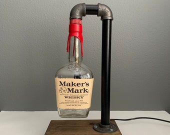 Maker's Mark Lamp, Liquor Bottle Lamp, Whiskey Bottle Light, Bar Decor, Man Cave Decor, Dorm Room Decor, Housewarming Gift, Gift for Him