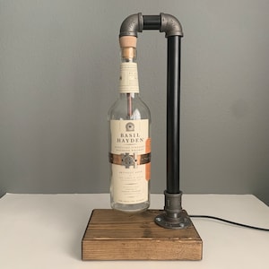 Basil Hayden Lamp, Bourbon Bottle Lamp, Jim Beam Gift, Gift for Whiskey Lover, Industrial Pipe Lamp, Home Bar Decor, Iron Pipe, Bourbon Gift
