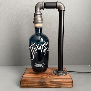 Junipero Gin Lamp, Gin Gift, Home Bar Gift, Gin Bottle, Man Cave Decor, Gin Bottle Light, Unique Birthday Gift, Iron Pipe Lamp, Gift for Her