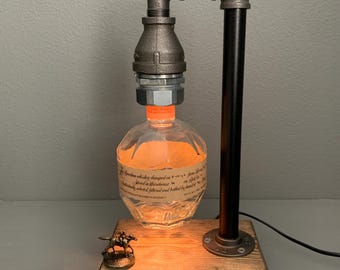 Blanton's Bourbon Lamp, Blantons Horse Stopper, Lamp Liquor Bottle, Home Bar Light, Table Lamp, Bedroom Decor, Iron Pipe Accent Lamp