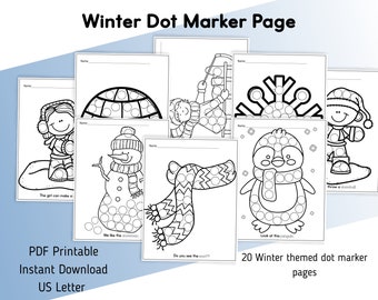 Winter Themed Dot Marker Printables, Do-a-Dot Printable, Winter Dot Coloring Pages, Winter Toddler Printables, Kindergarten Printables