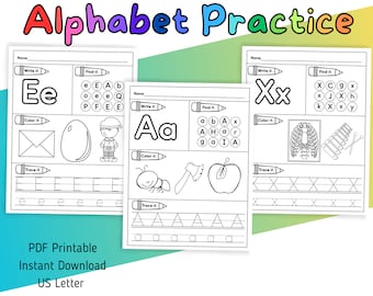 Alphabet Review Morning Work Practice, Kindergarten, Preschool, ABC Printables, Alphabet Printables, Homeschool