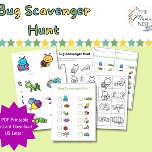 Bug Insect Scavenger Hunt, peuter en kleuterschool, PreK en kleuterschool, afdrukbaar,