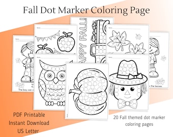 Fall Themed Dot Coloring Pages, Dot Marker Coloring Page, Do-a-Dot Page, Fall Dot Coloring Pages, Fall Do a Dot Pages, Fall Dot Color