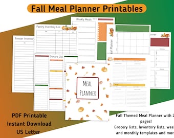 Fall Themed Meal Planner, Daily Monthly Meal Planner, Meal Planner Printable, Menu Planner US Letter, Kitchen Meal Planner, Stay at Home Mom