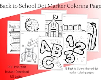 Back to School Themed Dot Coloring Pages, Dot Marker Coloring Page, Do a Dot Page, School Dot Coloring Pages, School Do a Dot Pages