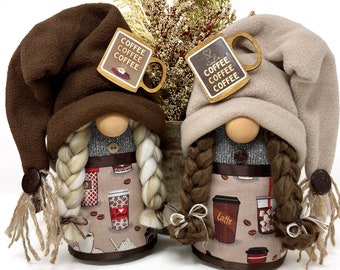 Coffee Themed Female Gnome | Gnome Decor, Coffee Themed Gifts, Handmade Gift