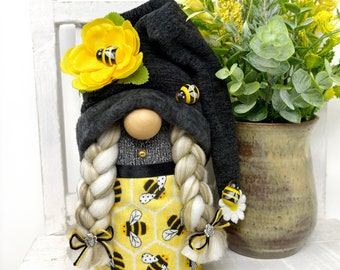 Bumblebee Themed Female Gnome | Summer Gnome Decor, Handmade Gift, Themed Decor
