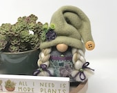 Small Female Gnome With Succulents Gnome Decor, Tiered Tray Decor, Shelf Sitter, Succulent Arrangement