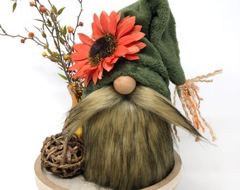 Fuzzy Gnome With Large Sunflower | Fall Gnome Decor