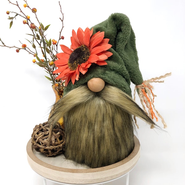 Fuzzy Gnome With Large Sunflower | Fall Gnome Decor