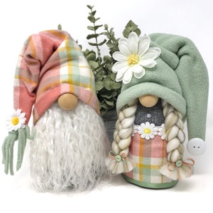 Plaid Spring Gnomes | Spring Gnome Decor, Modern Farmhouse Decor, Handmade Gift, Gnome Couple