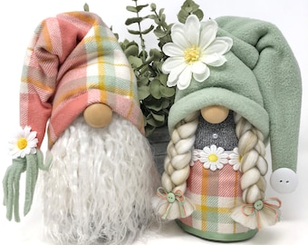 Plaid Spring Gnomes | Spring Gnome Decor, Modern Farmhouse Decor, Handmade Gift, Gnome Couple