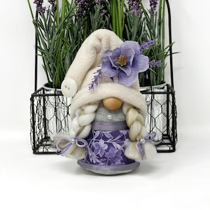 Small Purple and White Female Gnome | Handmade Gnome Decor, Tiered Tray Decor, Gift For Her