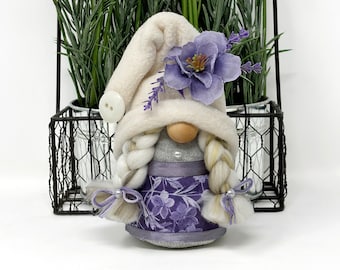 Small Purple and White Female Gnome | Handmade Gnome Decor, Tiered Tray Decor, Gift For Her