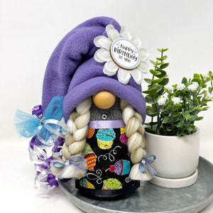 Birthday Gnome | Purple Teal or Yellow Female Gnome, Gnome Decor, Handmade Birthday Gift