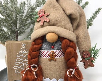 Holiday Gingerbread Female Gnome, Christmas Gnome, Christmas Decor