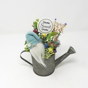 Spring Gnome in Watering Can: Handmade Floral Arrangement