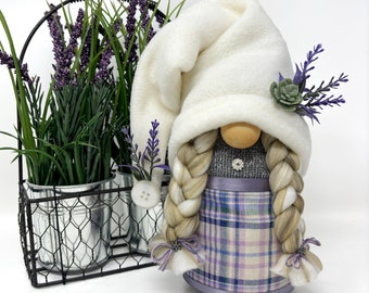 Lavender Plaid Gnome: Handmade Boho Summer Decor