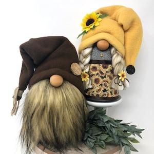 Rustic Sunflower Gnome Couple | Farmhouse Decor, Garden Gnomes, Tiered Tray Decor, Summer Gnome