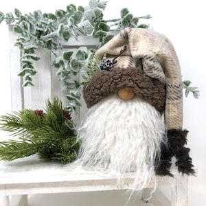 Brown & Beige Winter Plaid Gnome | Holiday Gnome Decor, Unique Handmade Gift