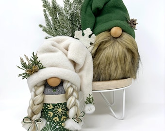 Handmade Winter Gnome Couple: Rustic Holiday Decor