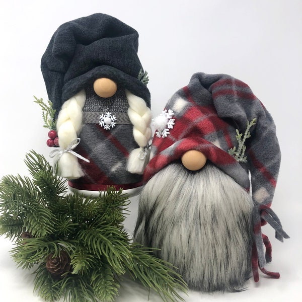 Winter Gnome Couple | Holiday Gnome, Farmhouse Gnome Decor, Forest Gnome, Rustic Gnome, Farmhouse Gnome, Plaid Gnome, Rustic Gnome