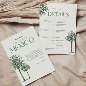 Carta de bienvenida y itinerario de boda PALM, plantilla editable, boda india, boda de destino, México, descarga instantánea minimalista