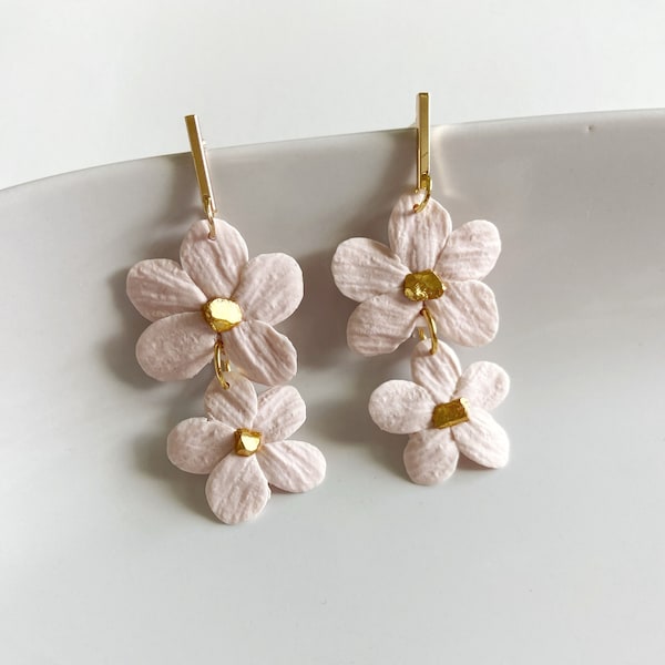 PETAL CLAY EARRINGS | women's flower earrings | pink statement earrings | silver dangle earrings | handmade | hypoallergenic | lightweight