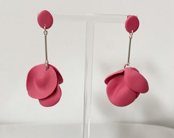 PETAL CLAY EARRINGS | dangle earrings | hot pink earrings | women's earrings | flower earrings | handmade | hypoallergenic | lightweight